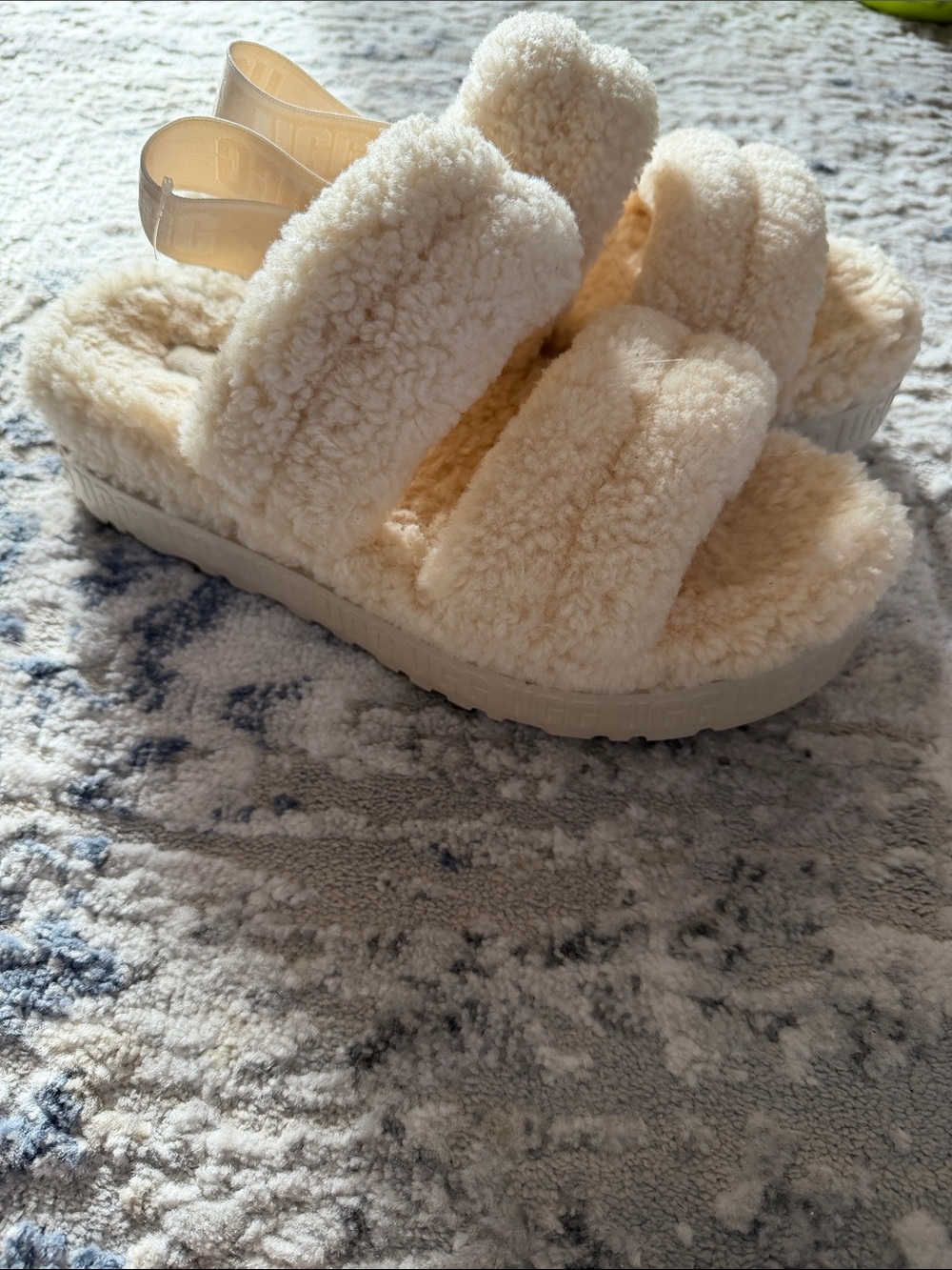 UGG Fluff Slide Sandals in Cream Faux-Shearling